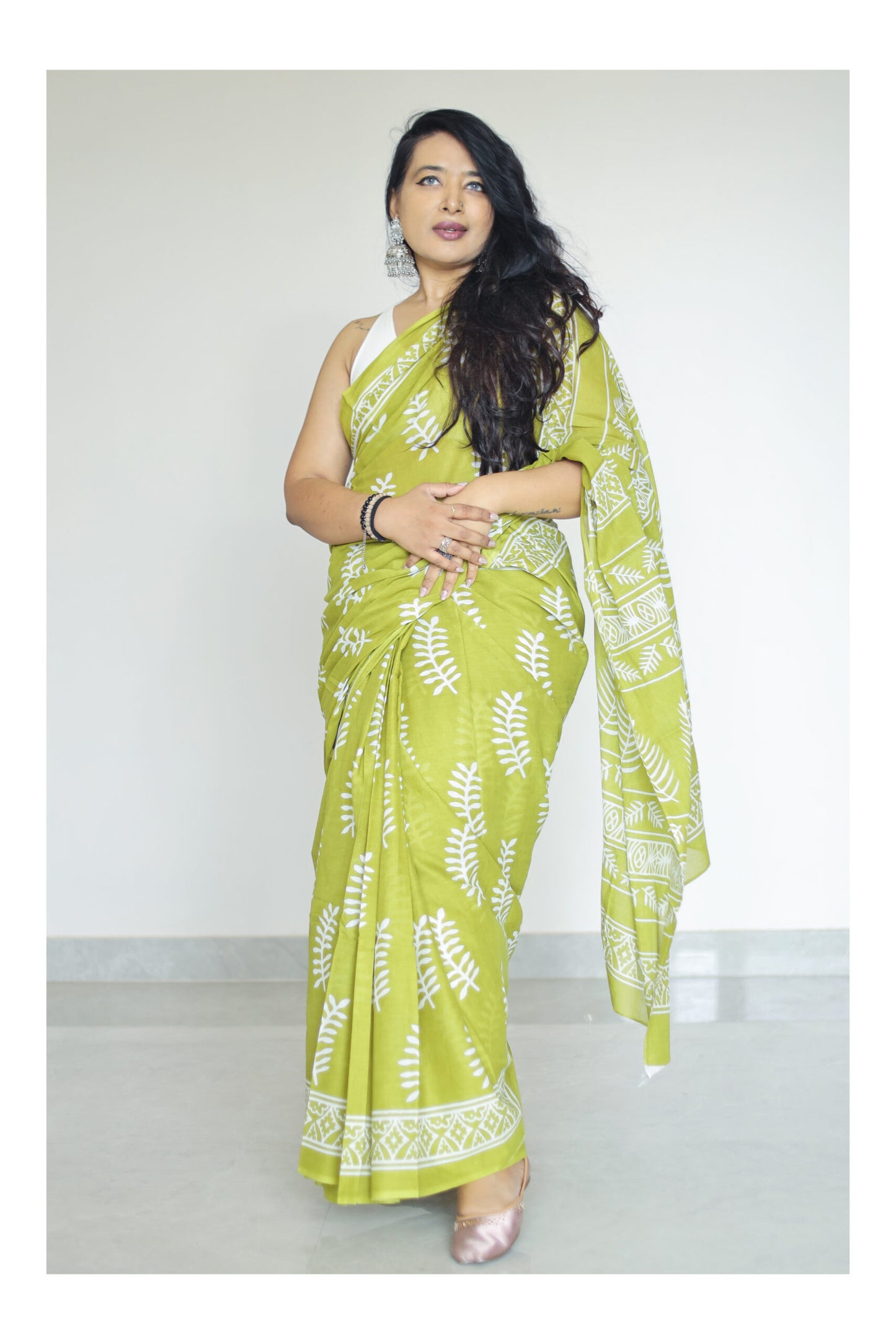 Light Green Mulmul Cotton Saree