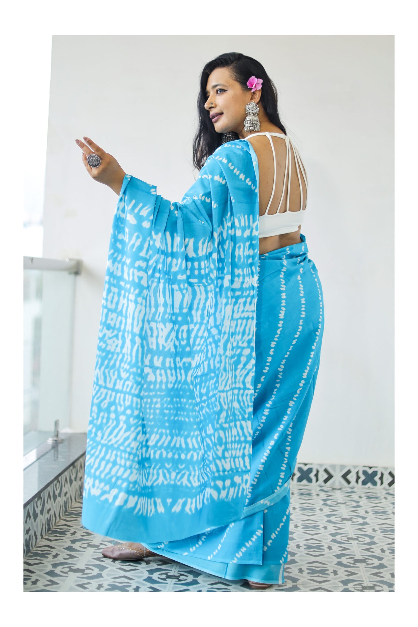 Light Blue Mulmul Cotton Saree