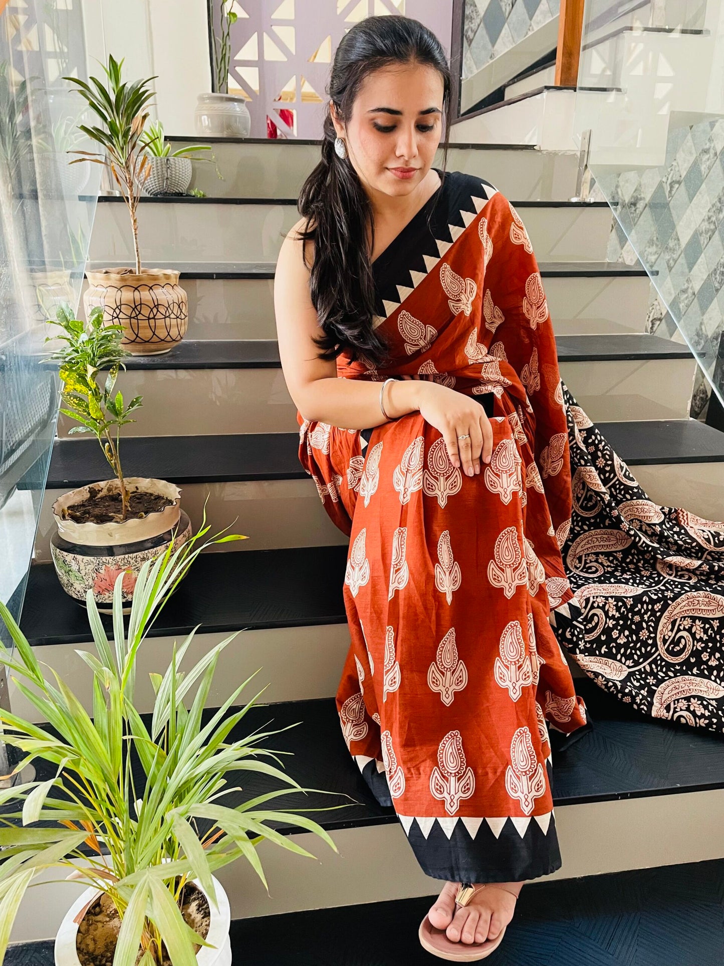 Brown Mulmul Cotton Saree