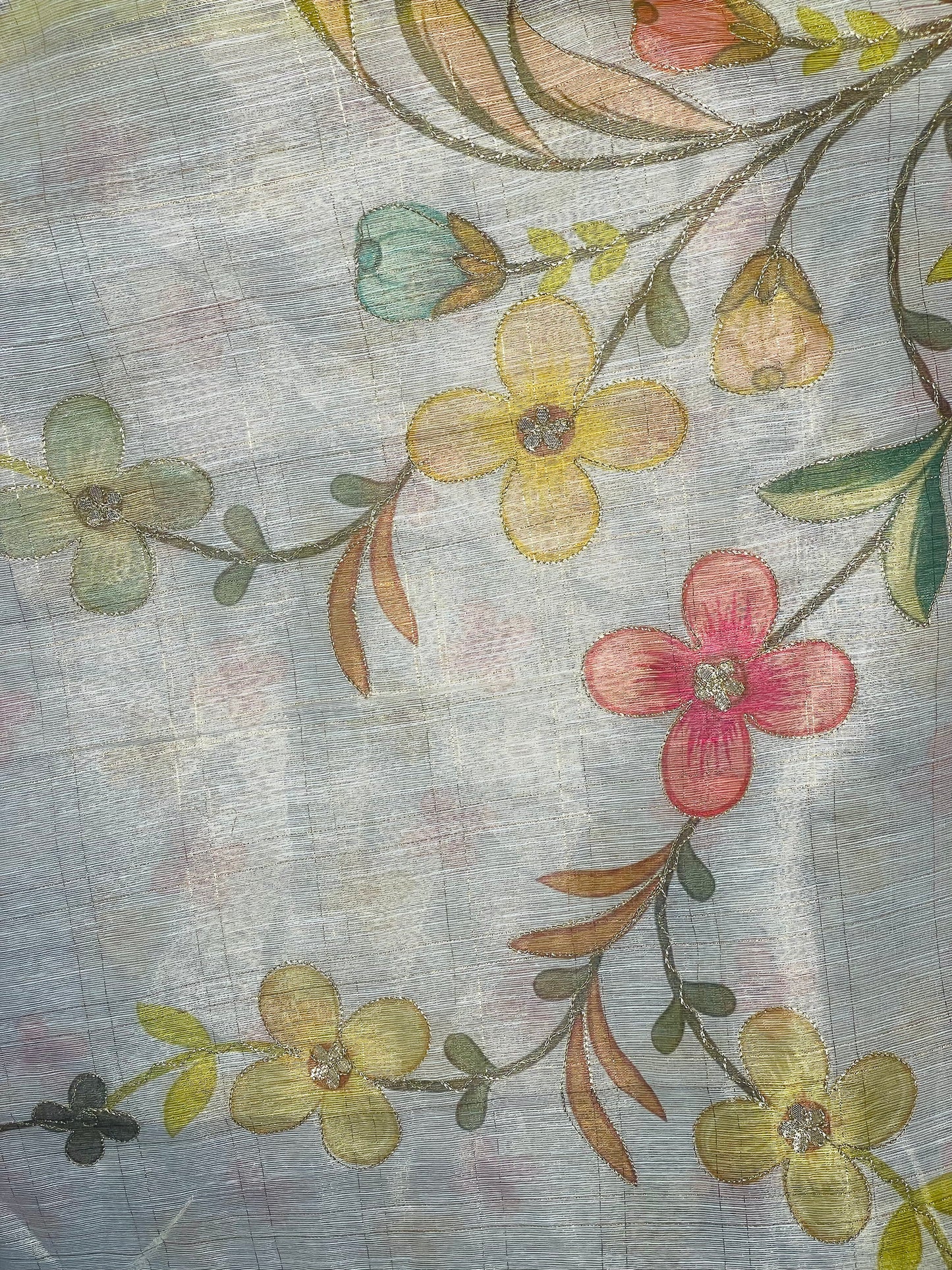 White Flower Tissue Cotton Saree