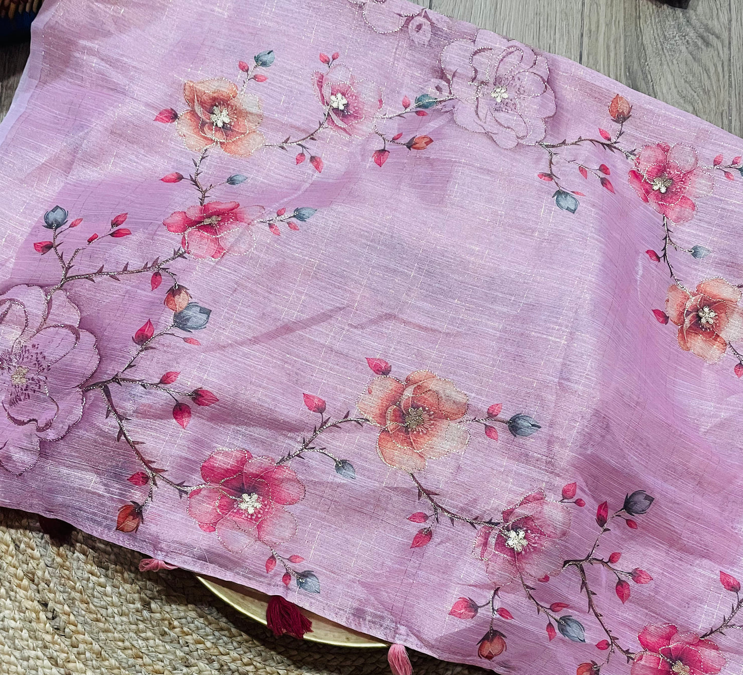 Pink colour Tissue Cotton Saree