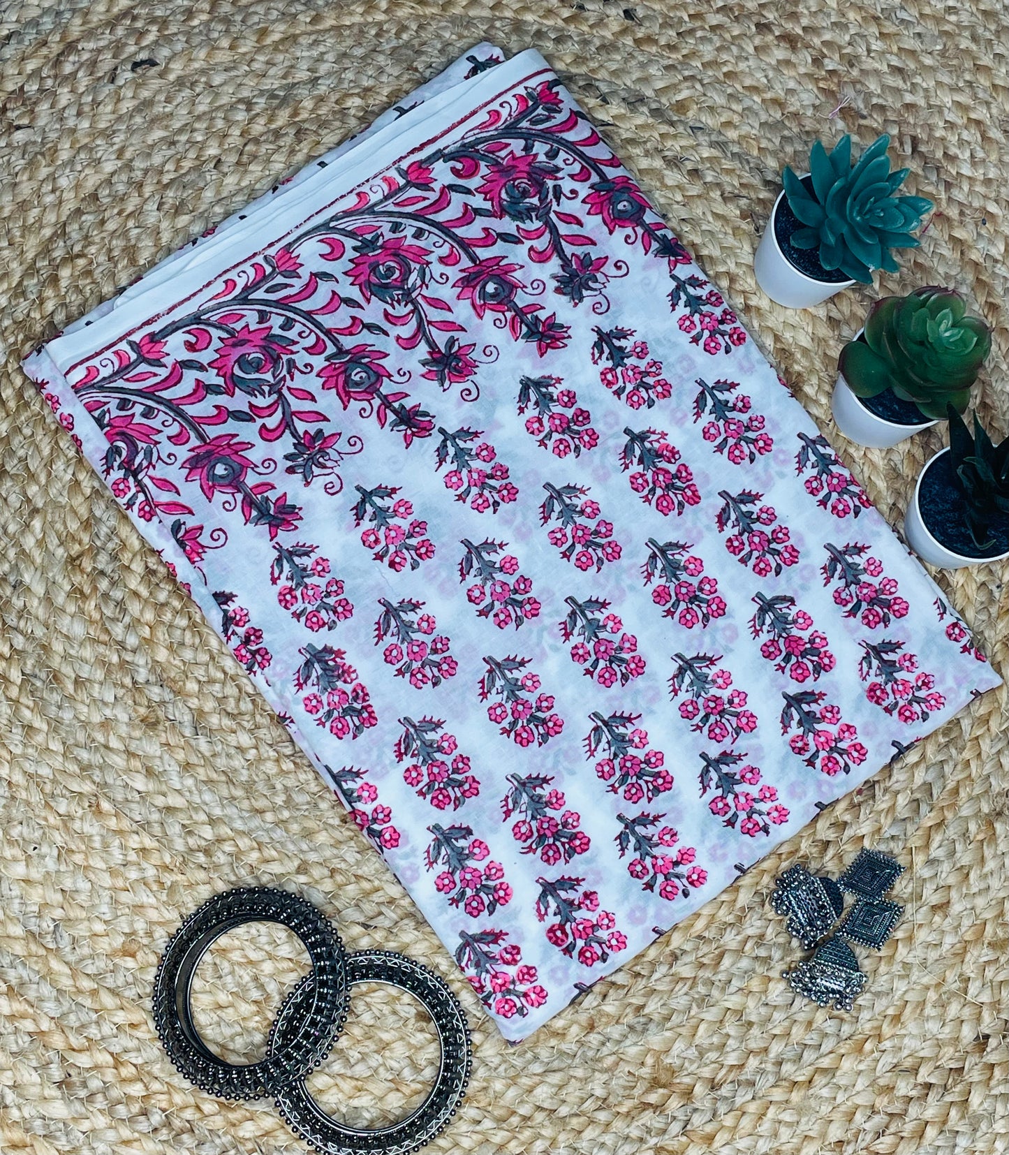 White Floral Mulmul Saree