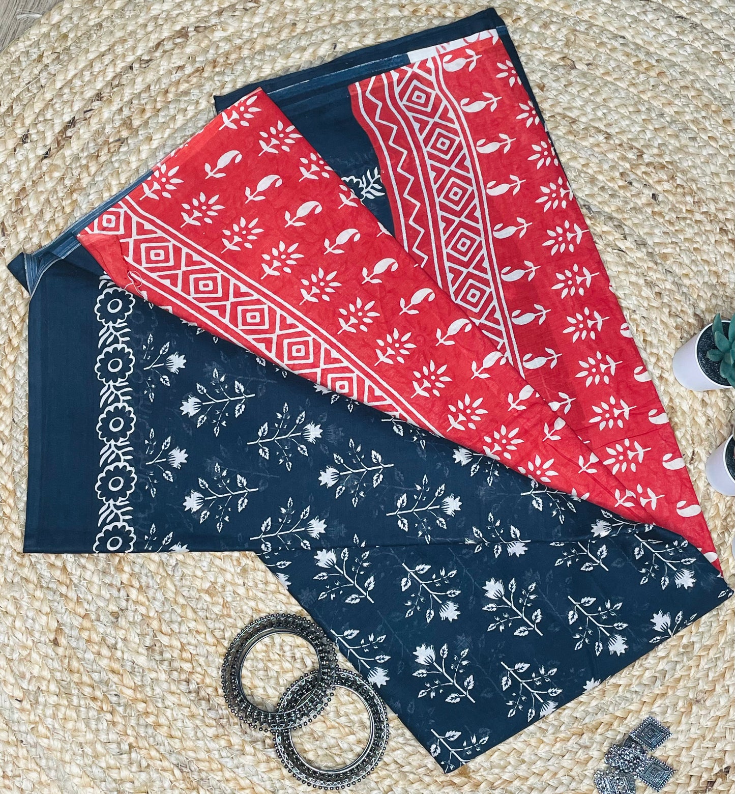 Black and Red colour Mulmul Saree