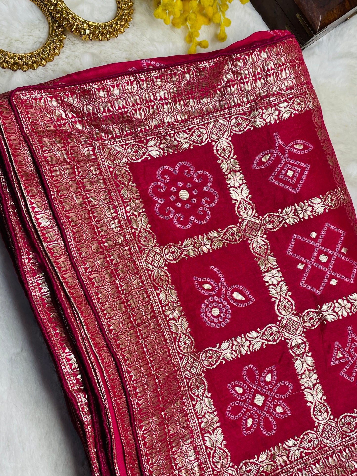 Hot Pink Dola Silk Saree With Zari Border