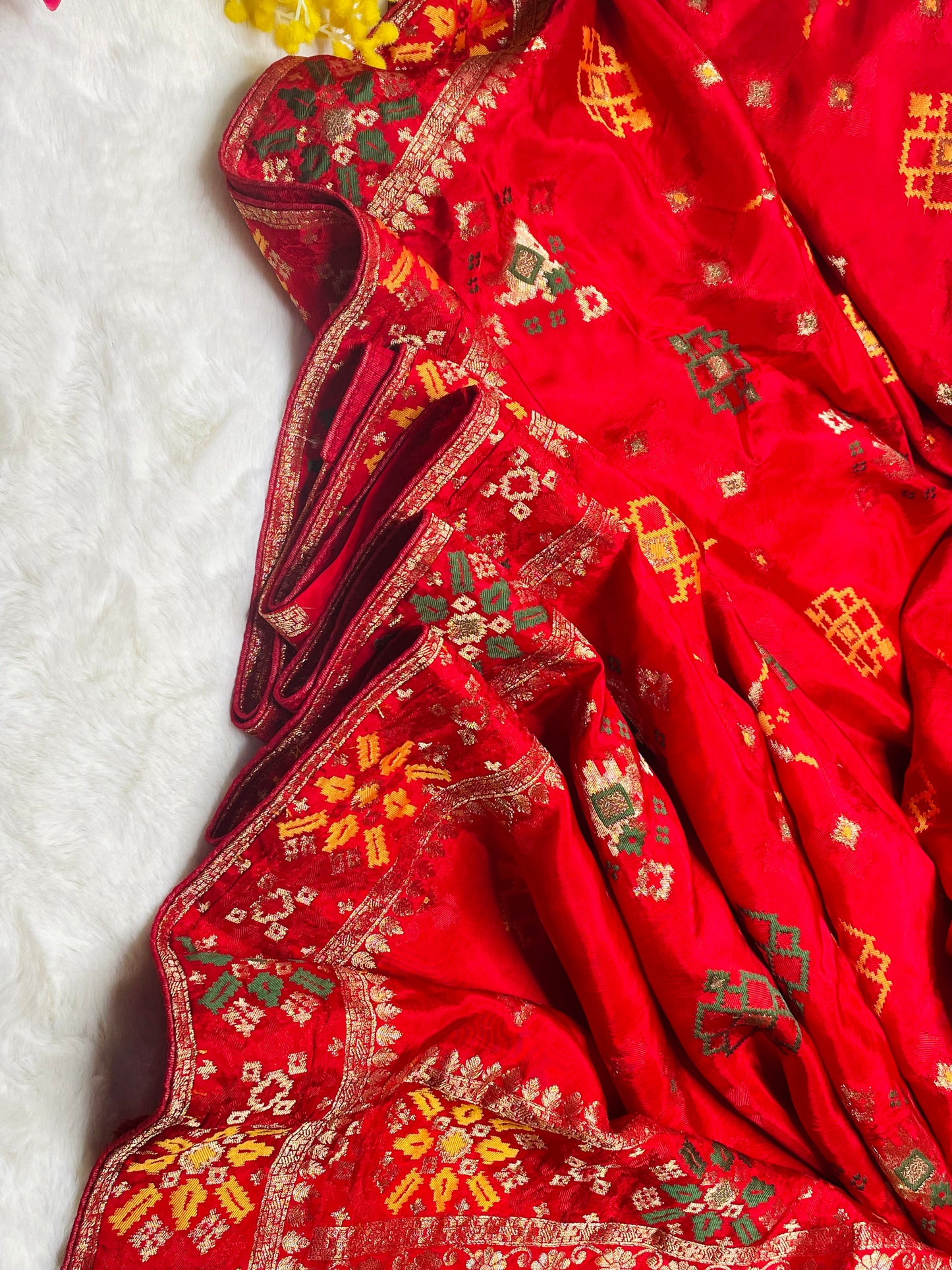 Red Patola Silk Saree With Zari Border