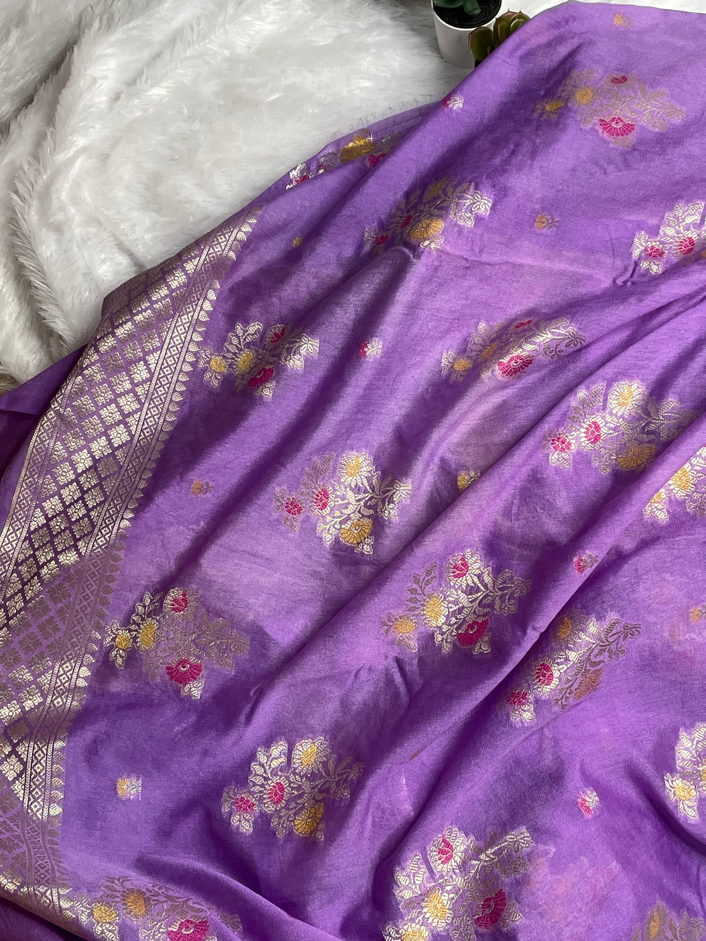 Lavender Cotton SIlk Saree With Zari Work