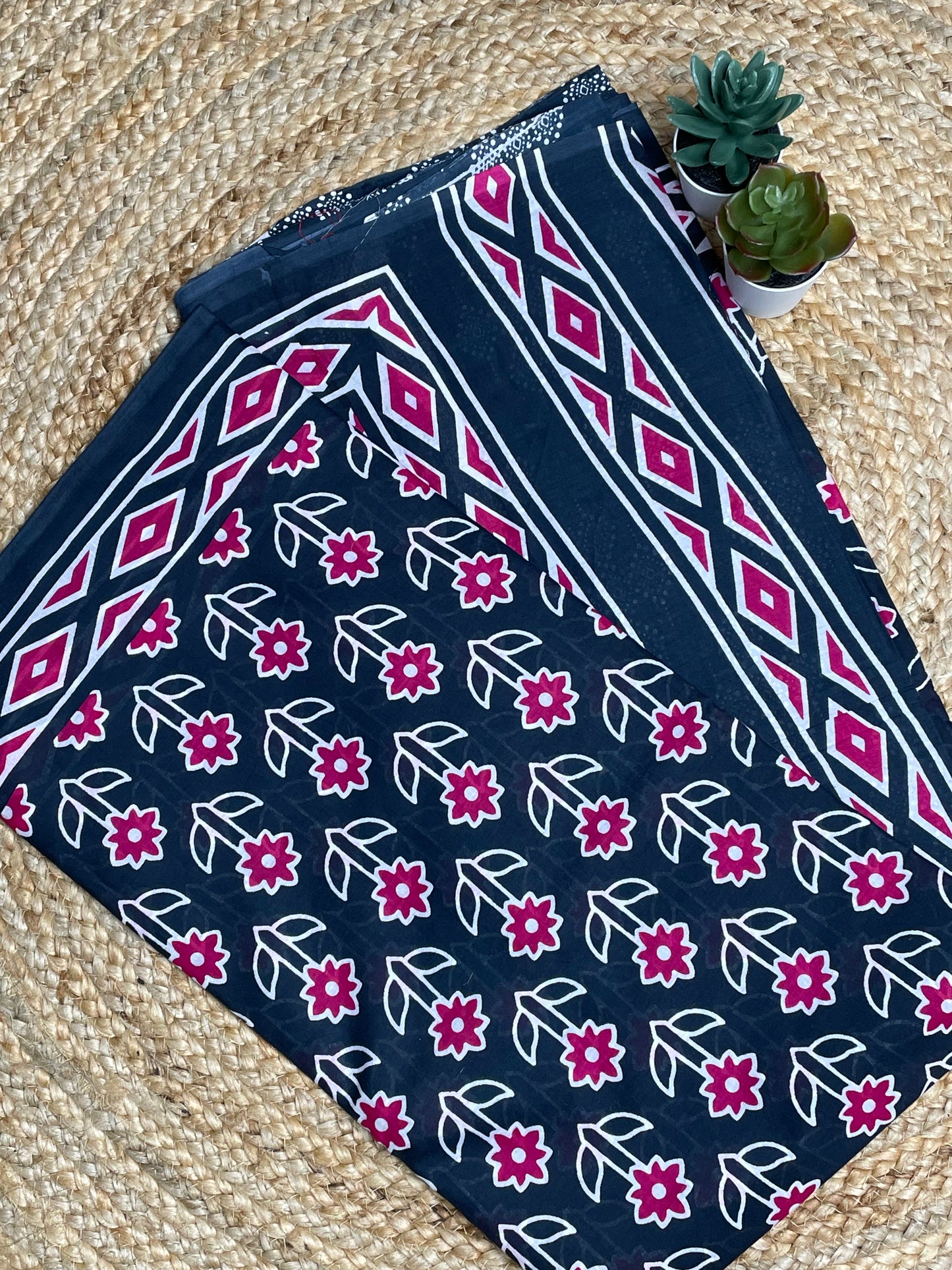 Grey Floral Print Mulmul Cotton Saree