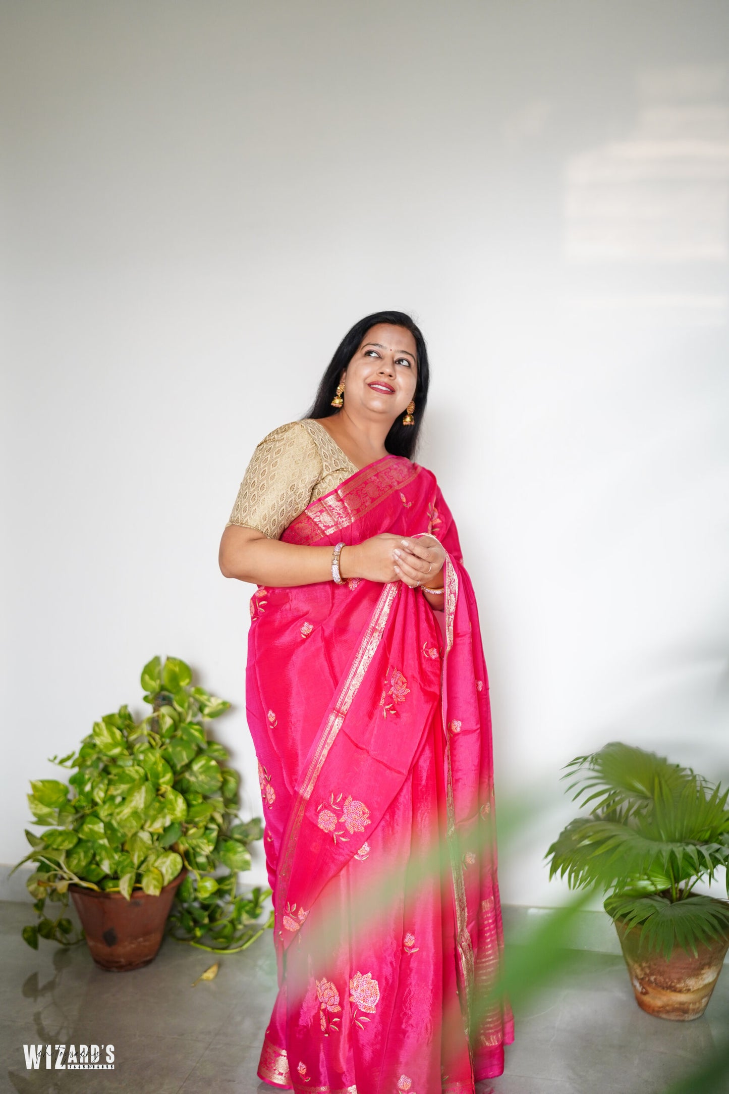 Pink Cinnon Saree With Embroidery and Zari Border