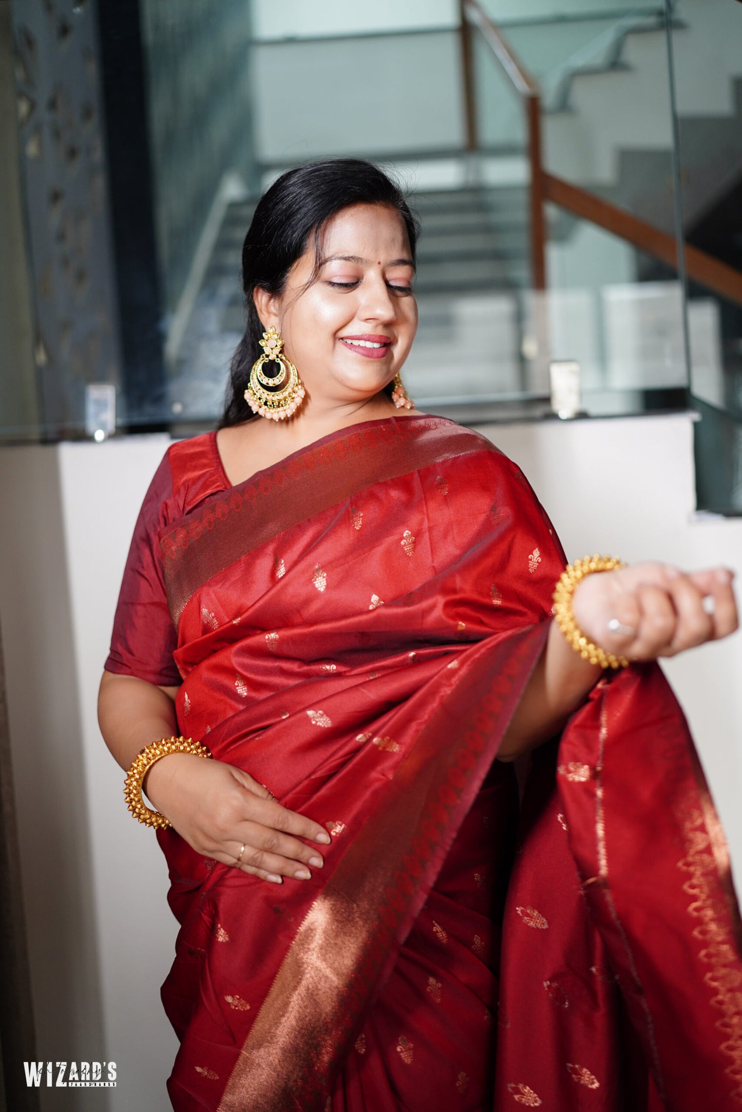 Brick Color Silk Saree With Zari Work