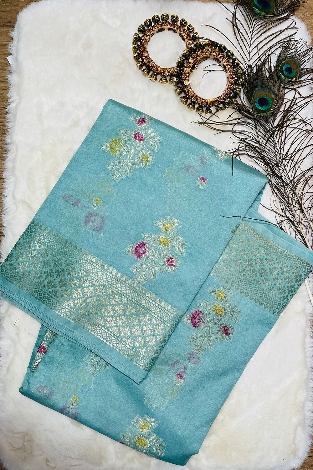 Blue Cotton Silk Saree With Zari Work