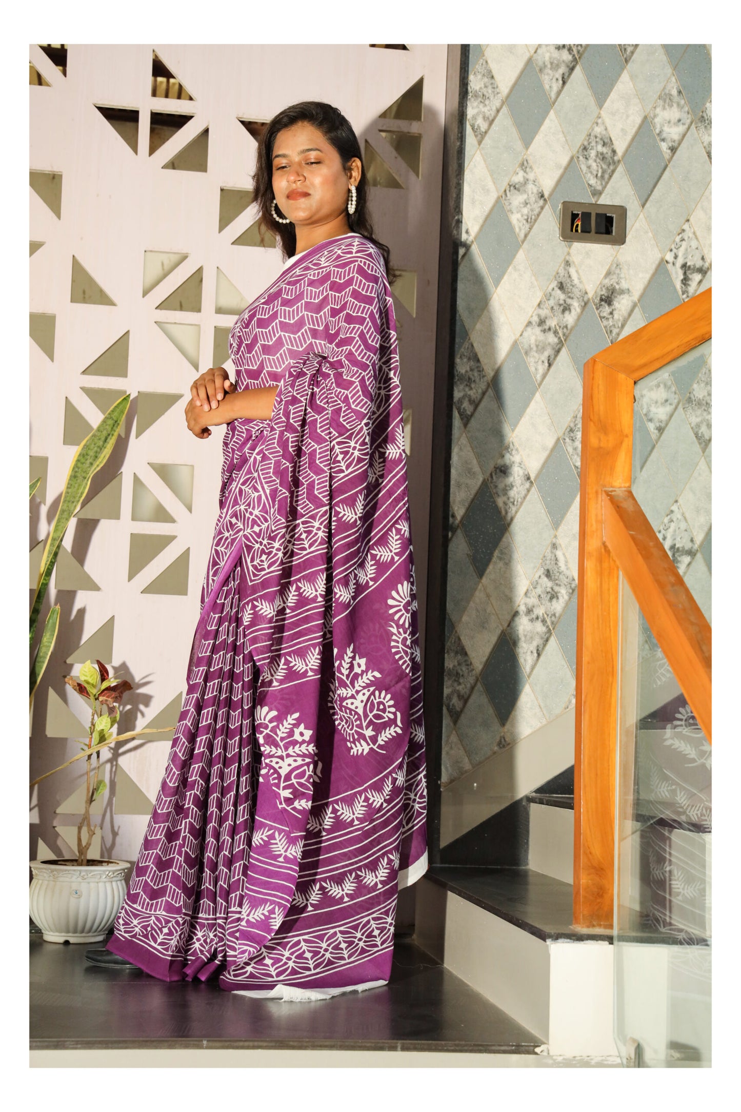 Purple Mulmul Cotton Saree