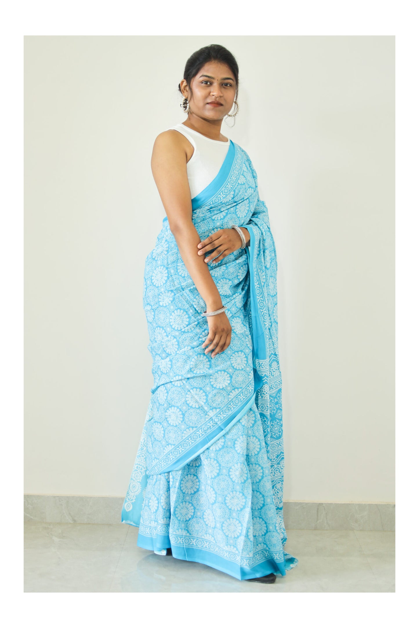 Sky Blue Mulmul Cotton Saree