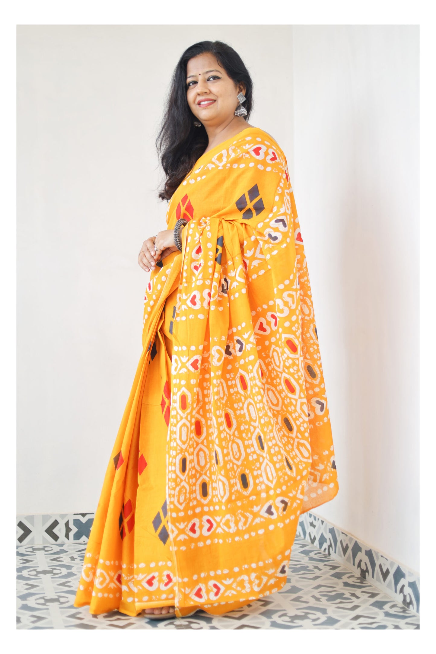 Mustard Yellow Mulmul Cotton Saree