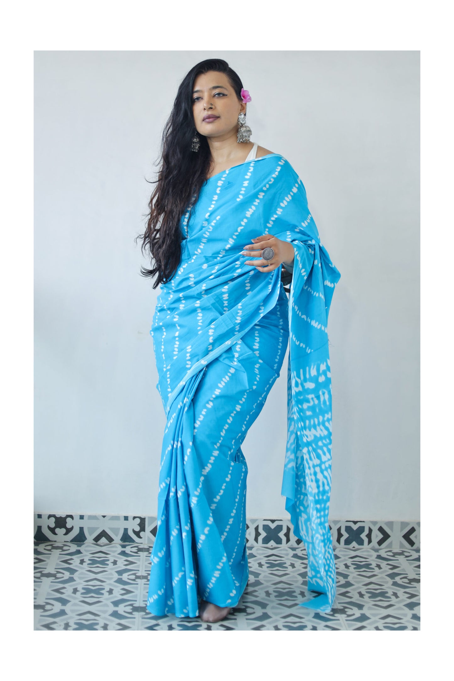 Light Blue Mulmul Cotton Saree