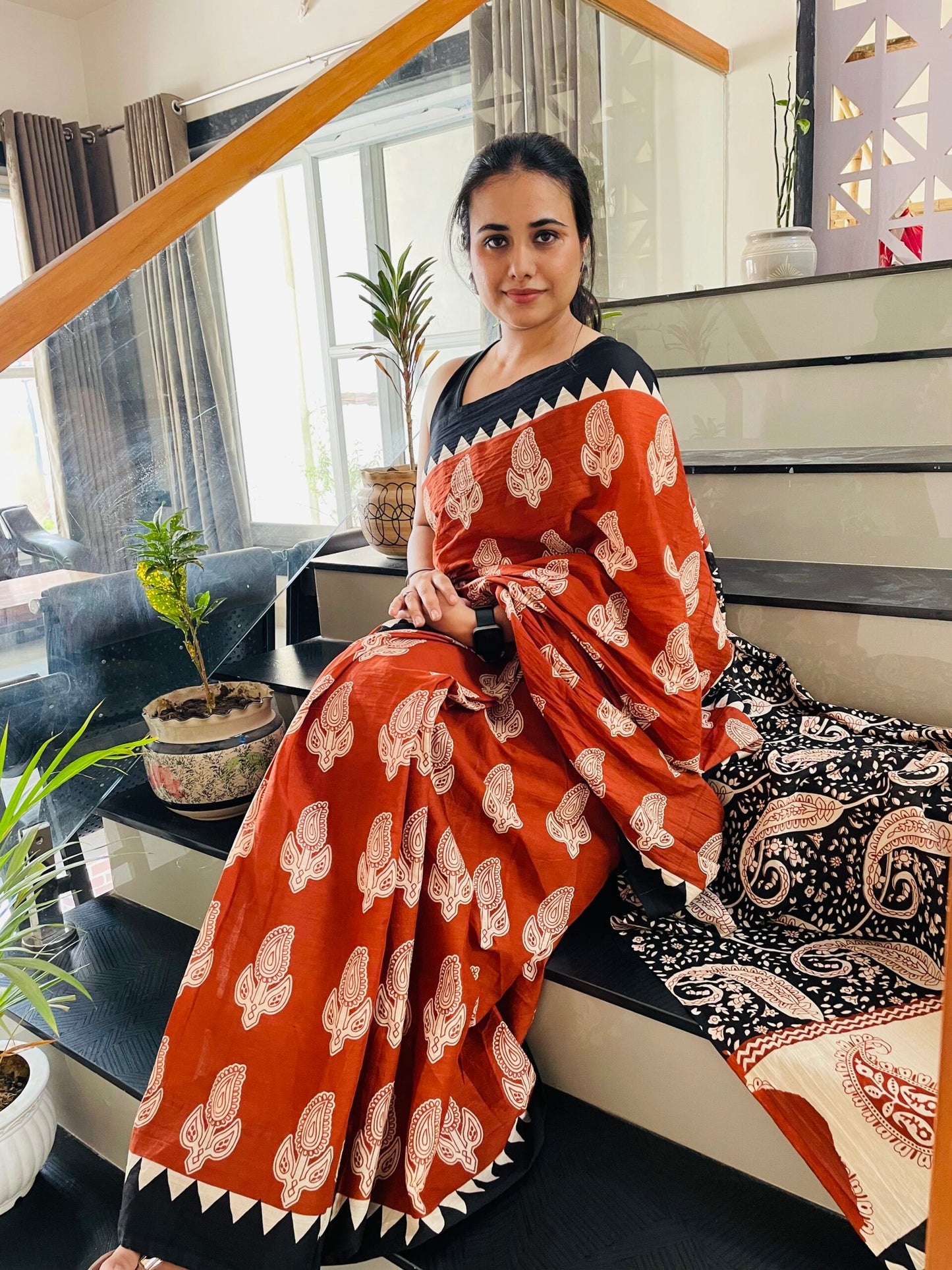 Brown Mulmul Cotton Saree