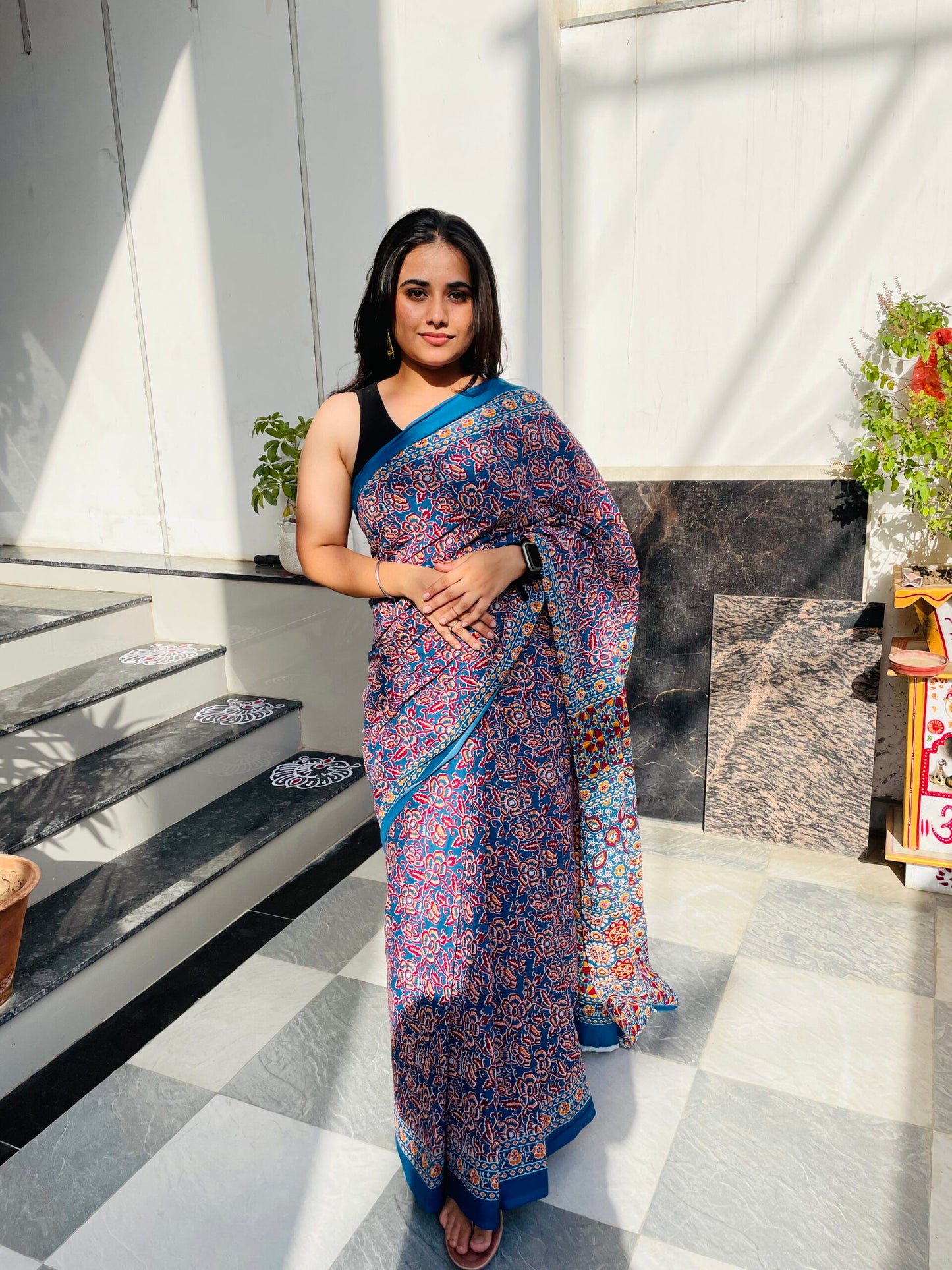 Multicolor Mulmul Cotton Saree