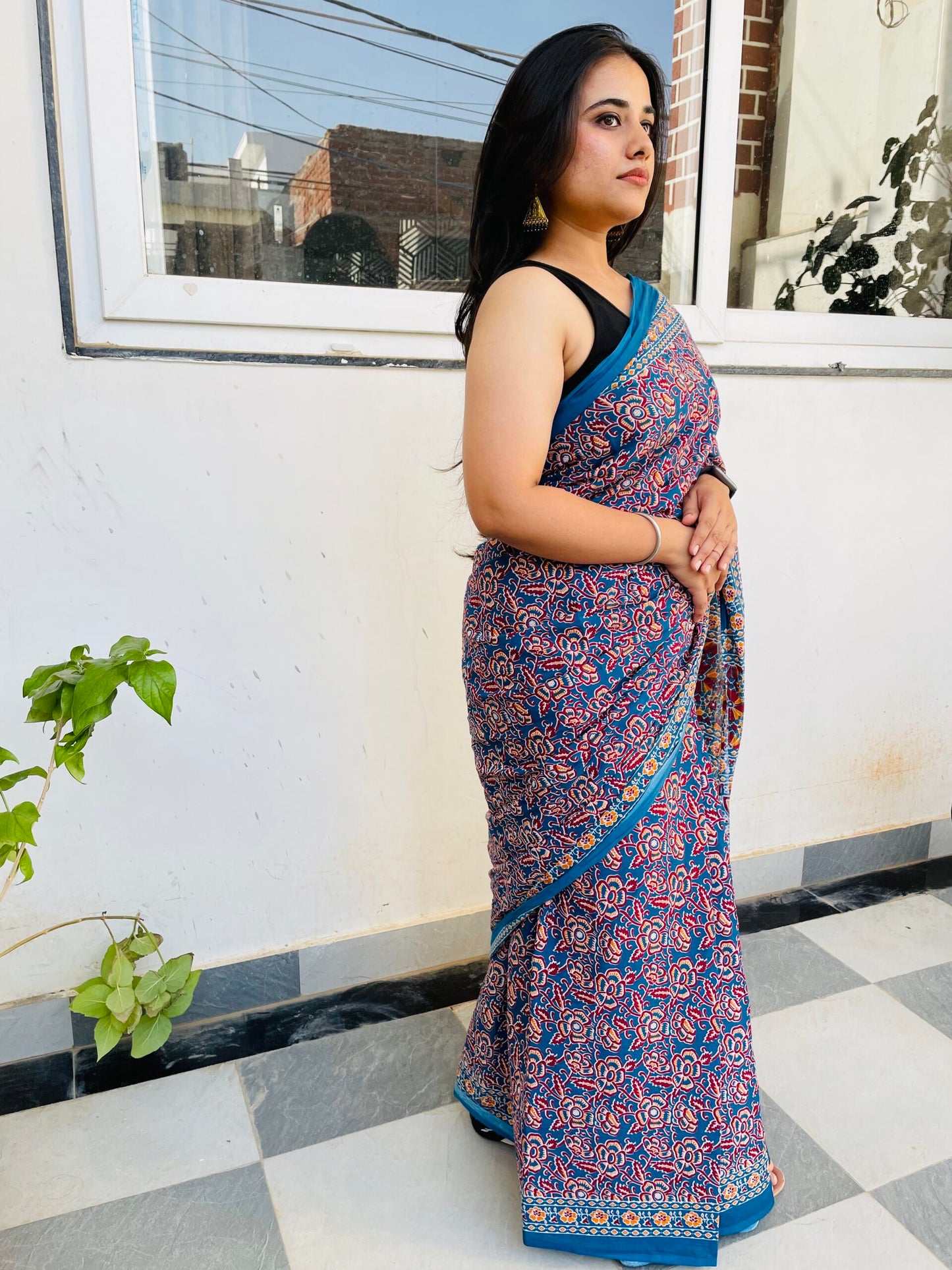 Multicolor Mulmul Cotton Saree