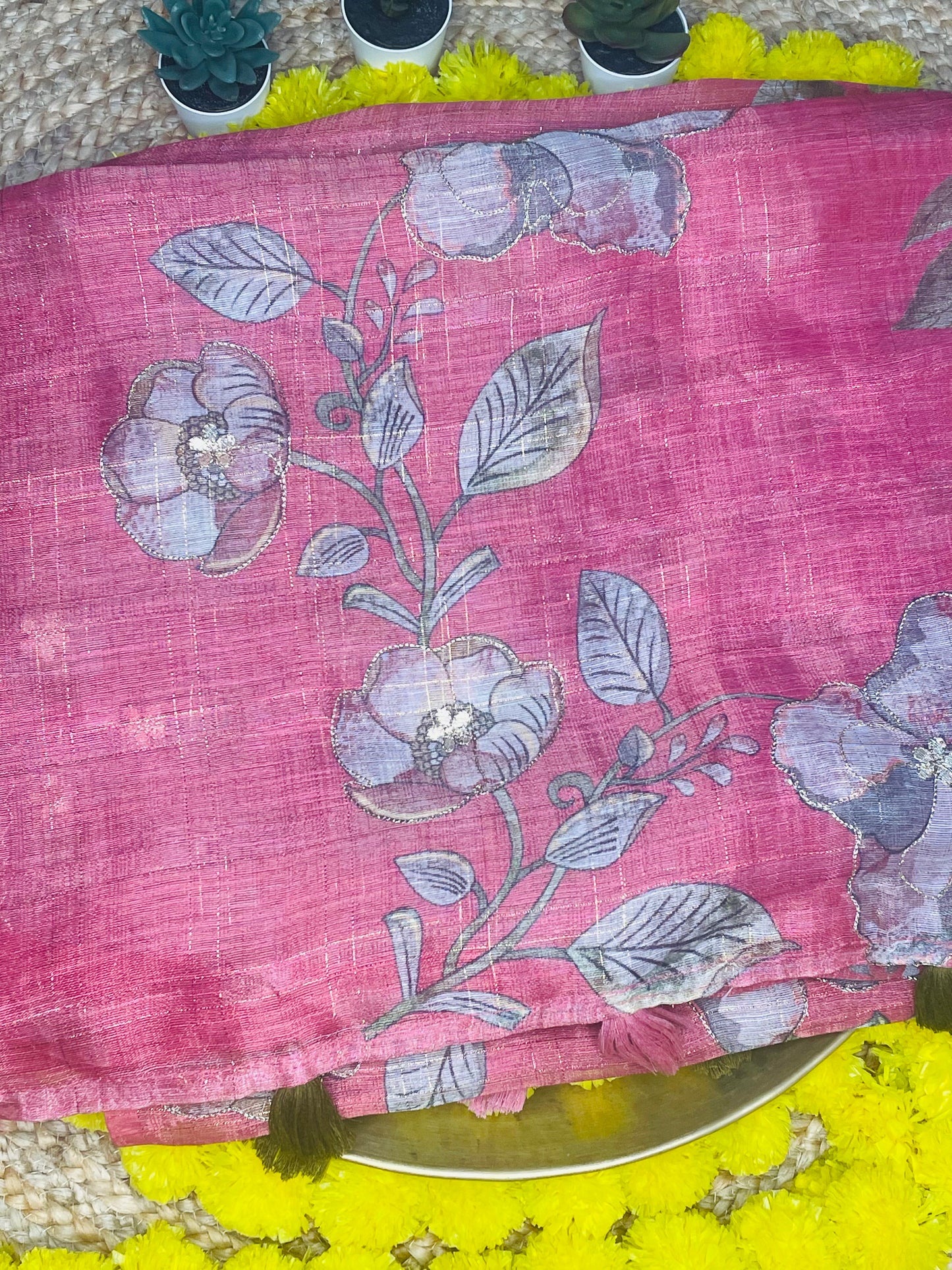 Dark Mauve Tissue Cotton Saree