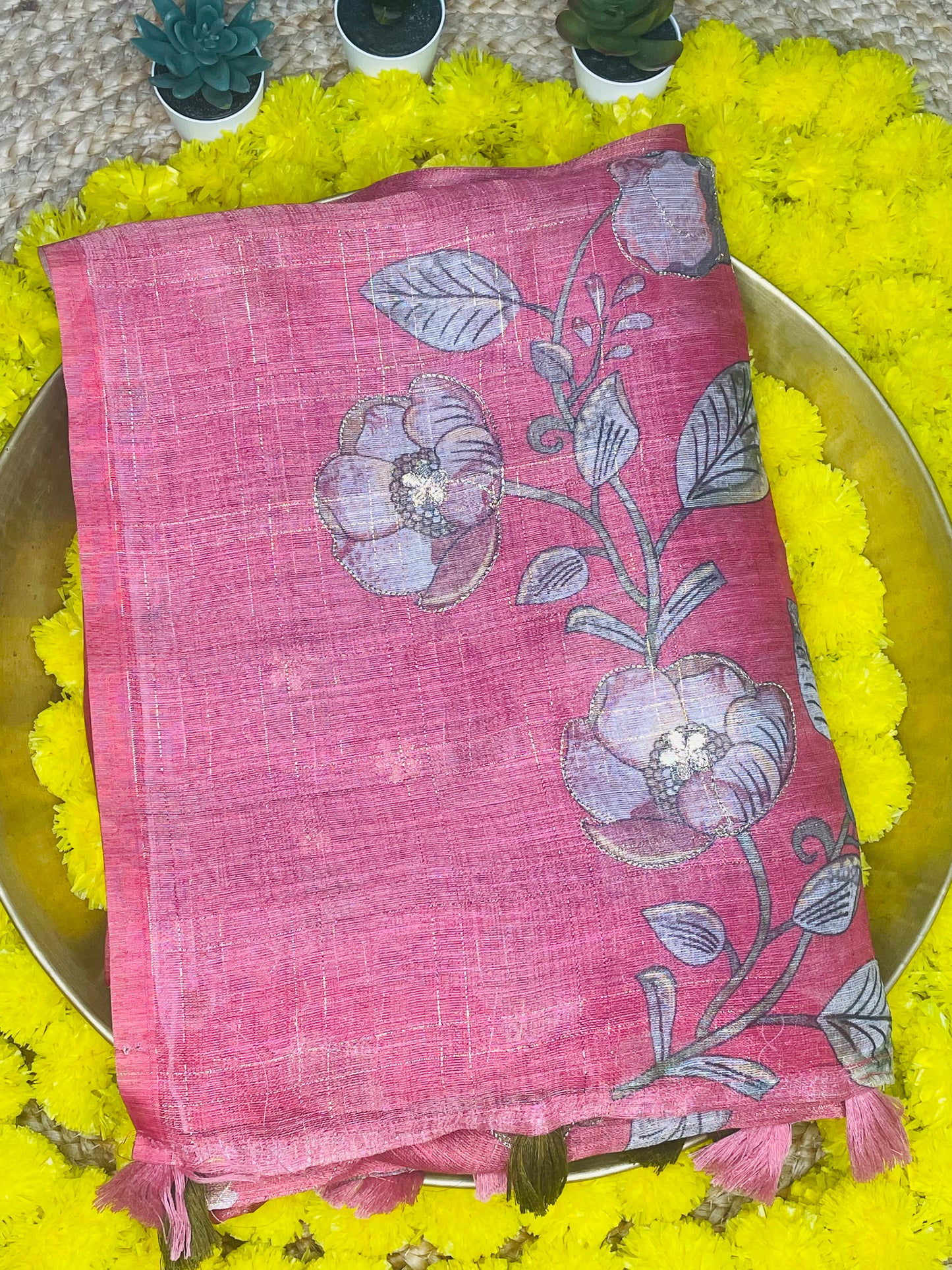 Dark Mauve Tissue Cotton Saree
