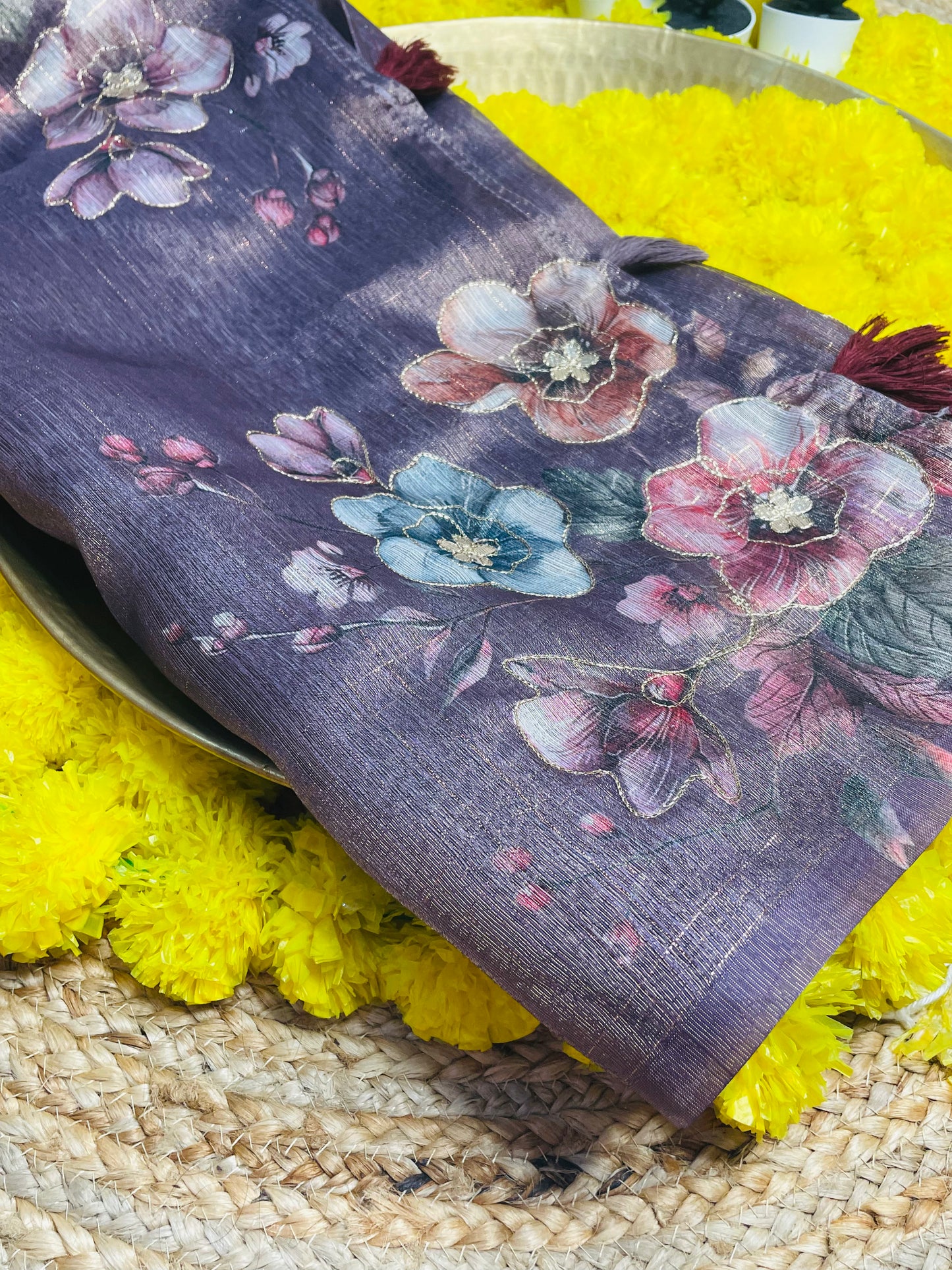 Wine colour Tissue Cotton Saree
