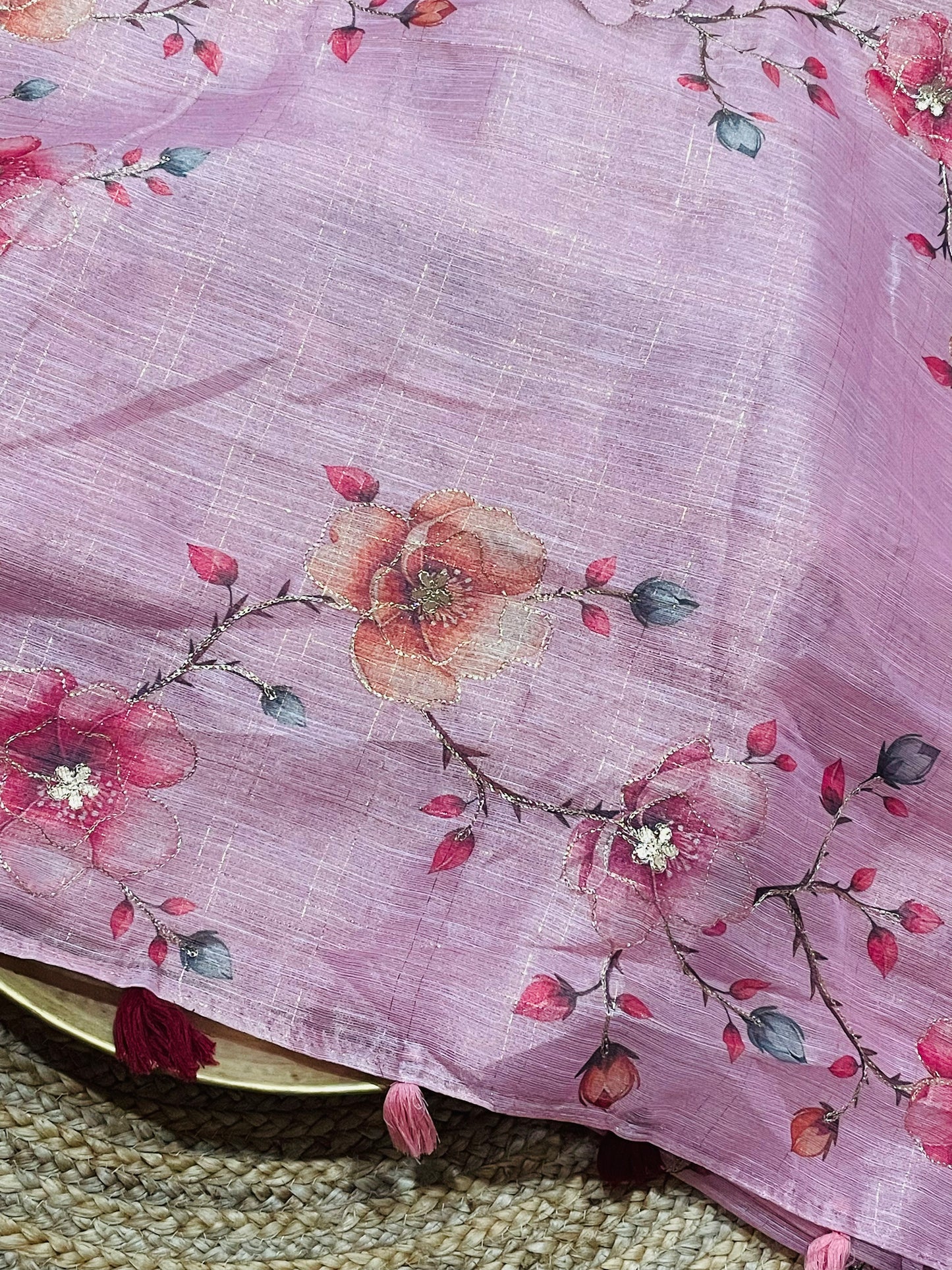 Pink colour Tissue Cotton Saree