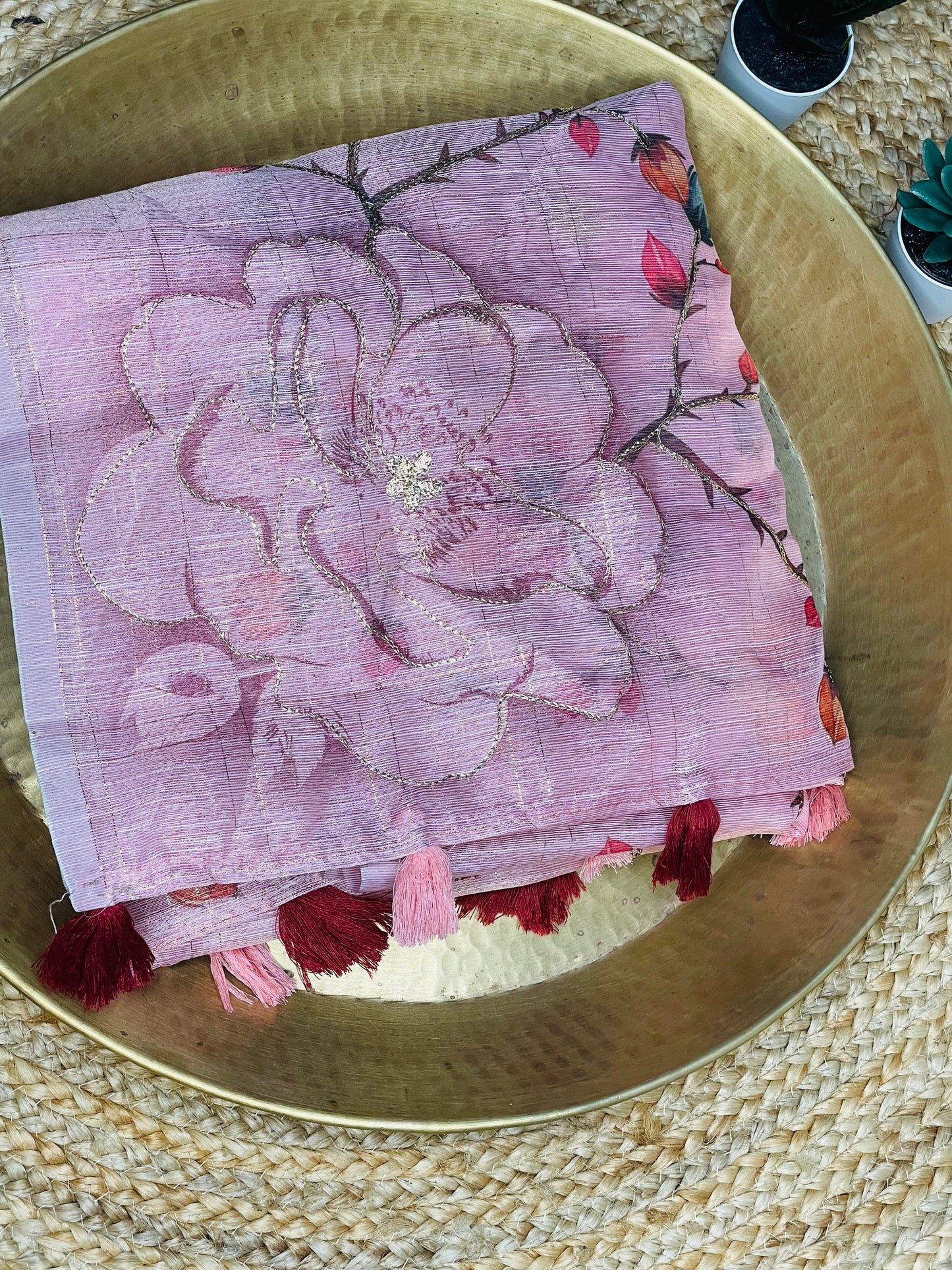 Pink colour Tissue Cotton Saree
