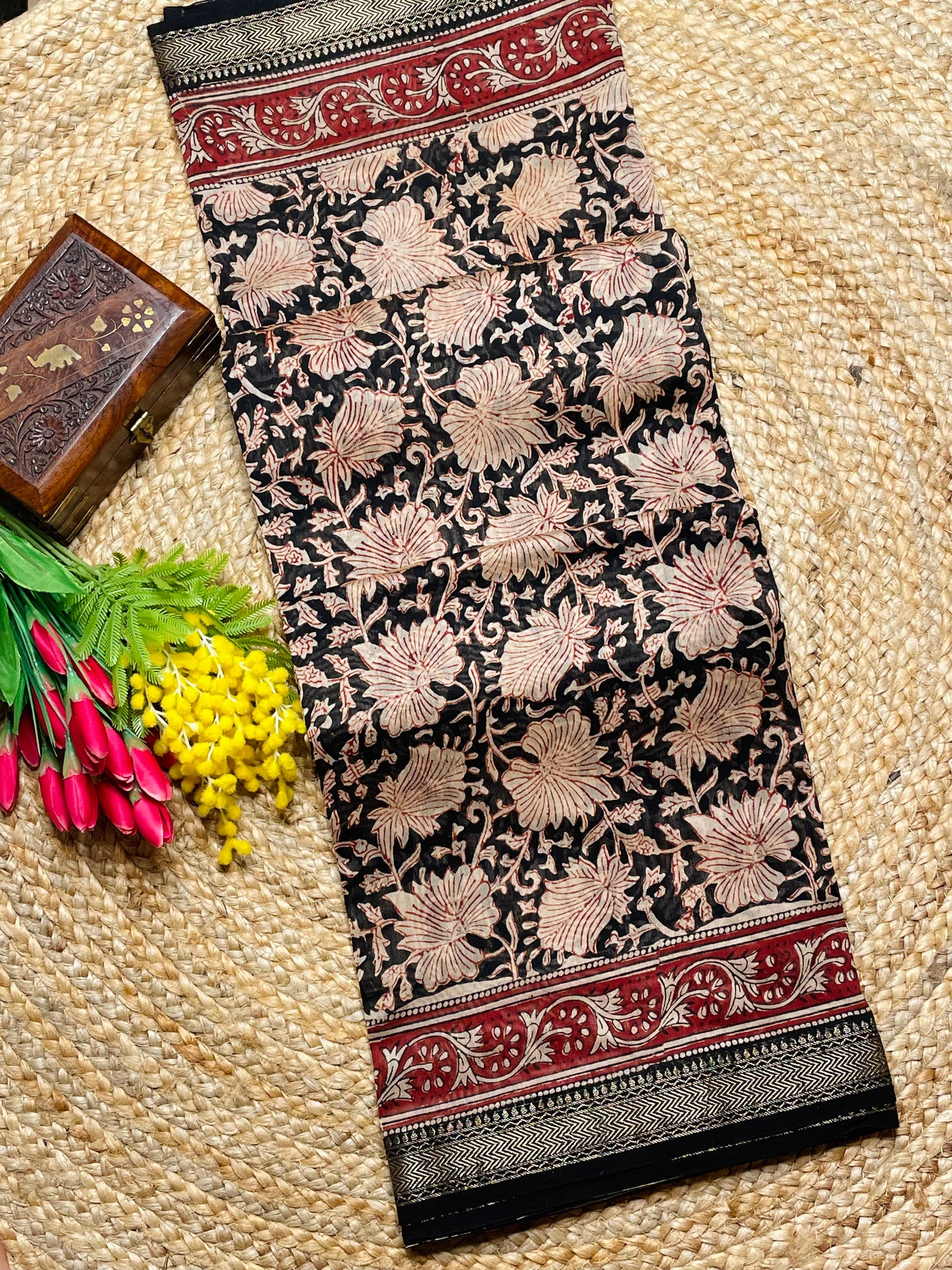 Mightnight Lotus Maheshwari Saree