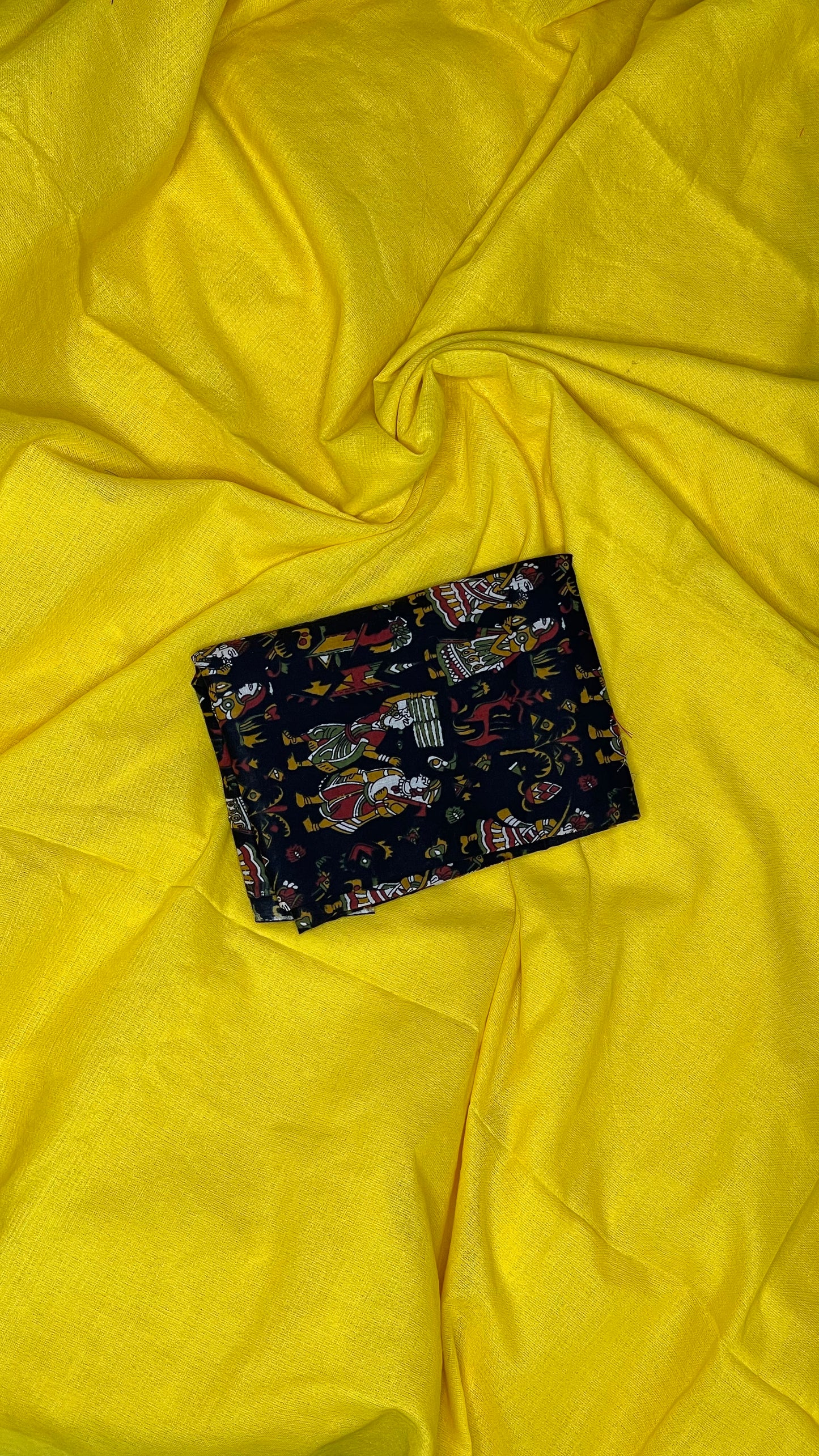 Yellow Khadi Saree with Black Printed Blouse