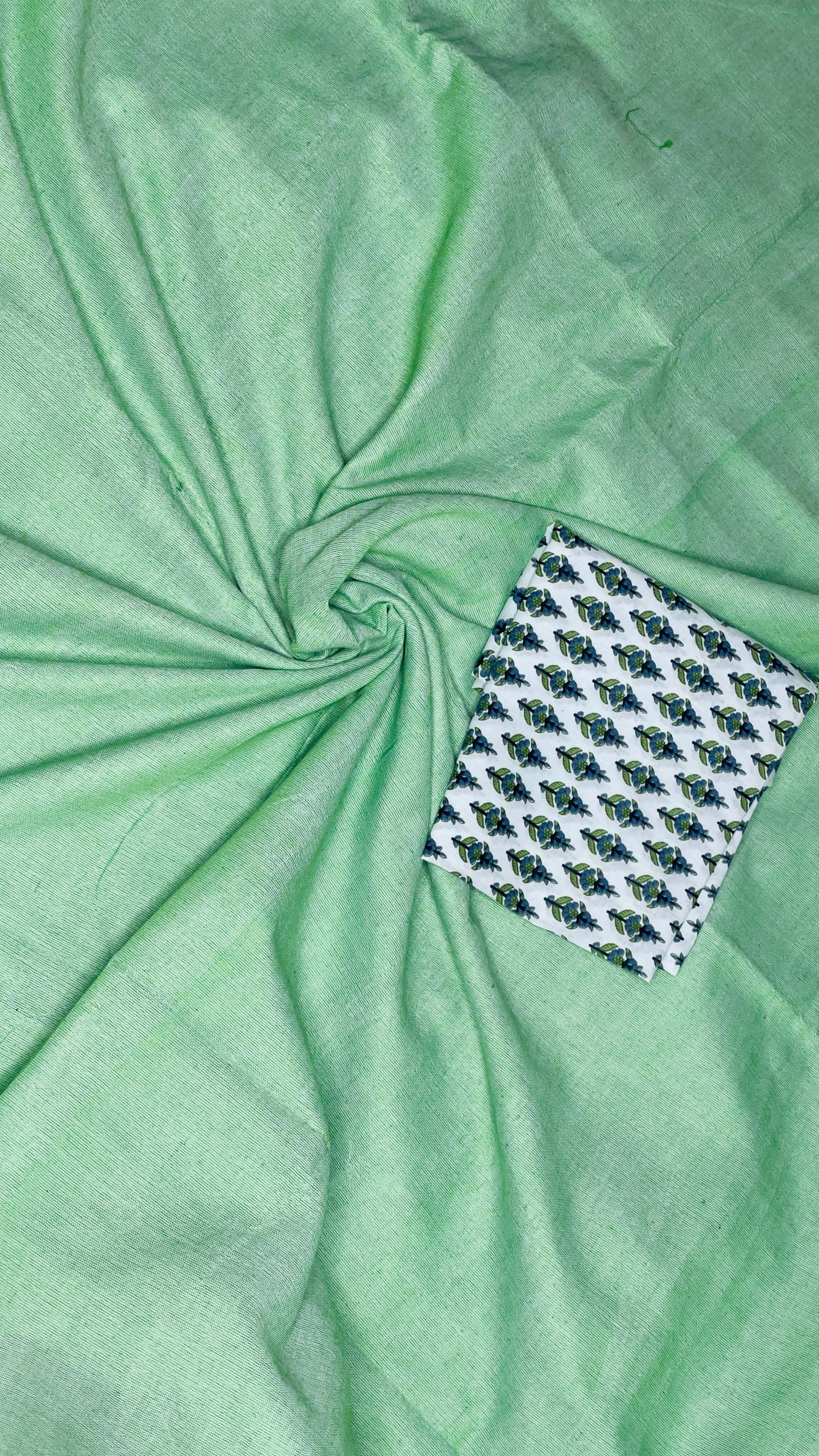Mint Green Khadi Saree with  Printed Blouse