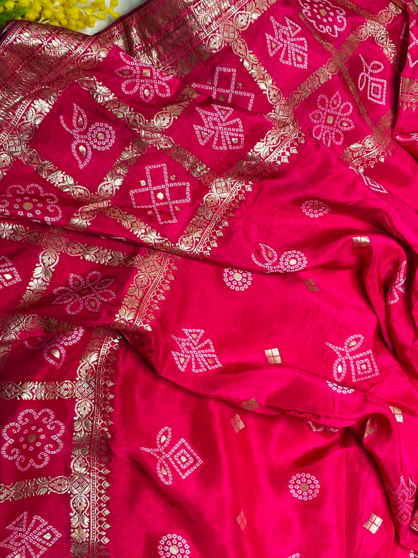 Hot Pink Dola Silk Saree With Zari Border