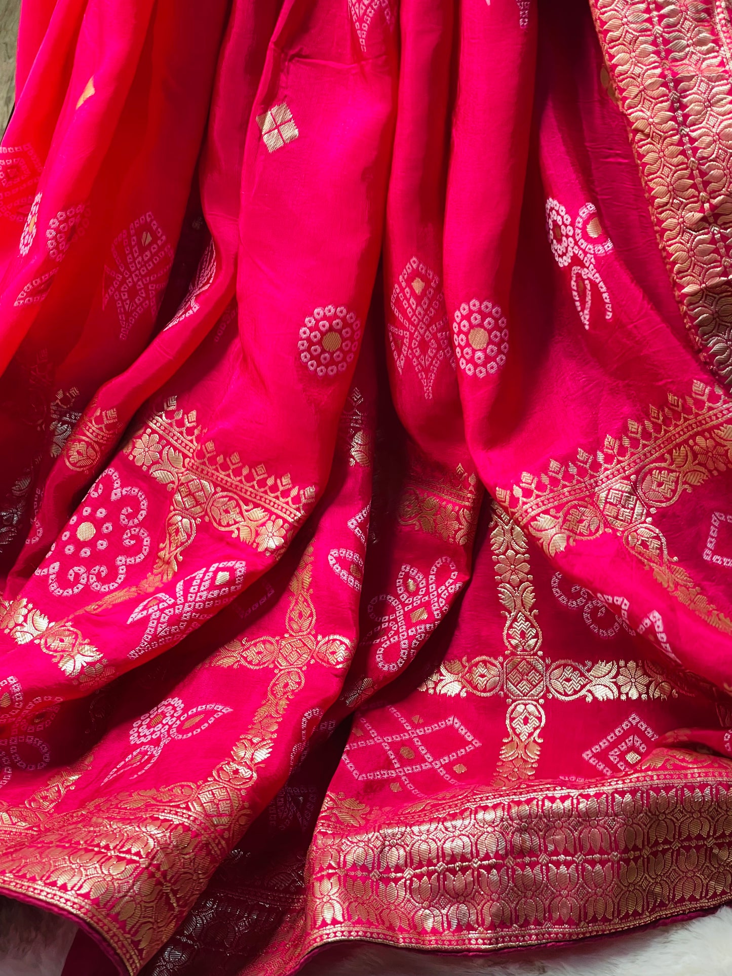 Hot Pink Dola Silk Saree With Zari Border