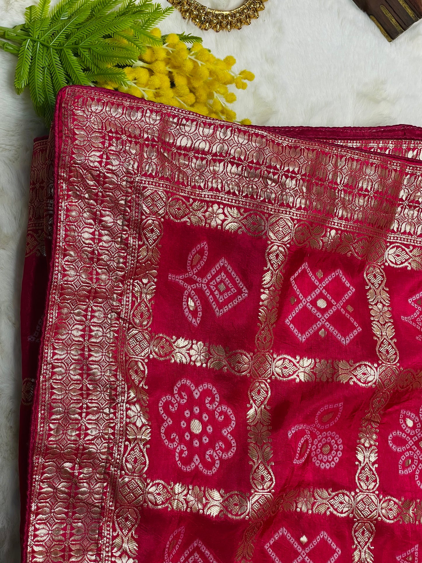 Hot Pink Dola Silk Saree With Zari Border