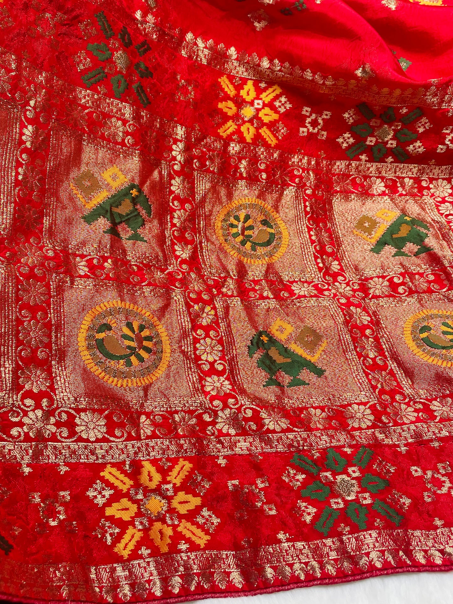 Red Patola Silk Saree With Zari Border