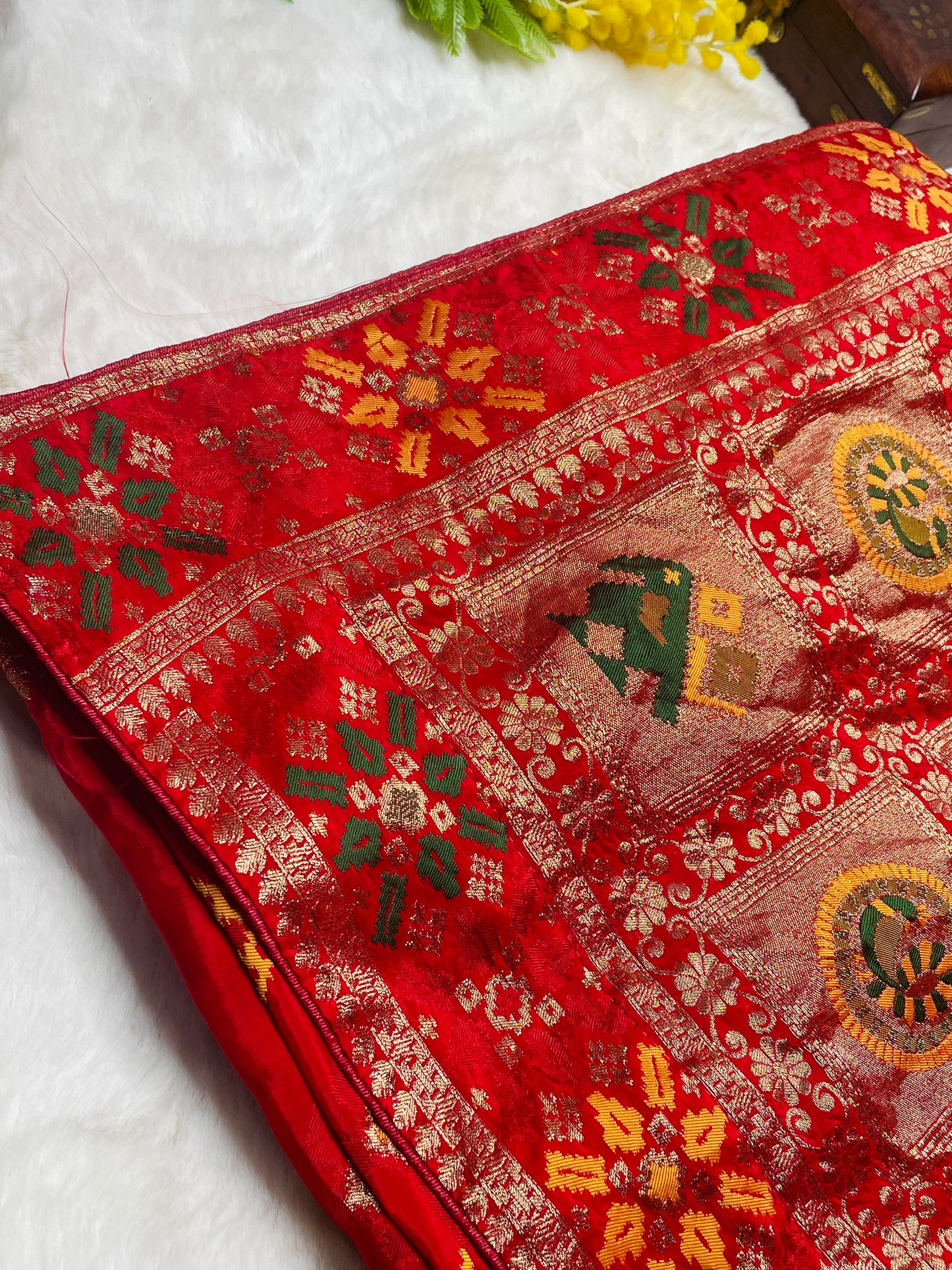 Red Patola Silk Saree With Zari Border
