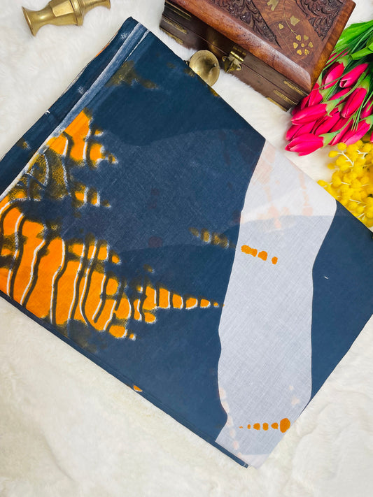 Grey and White Shibori Mulmul Cotton Saree
