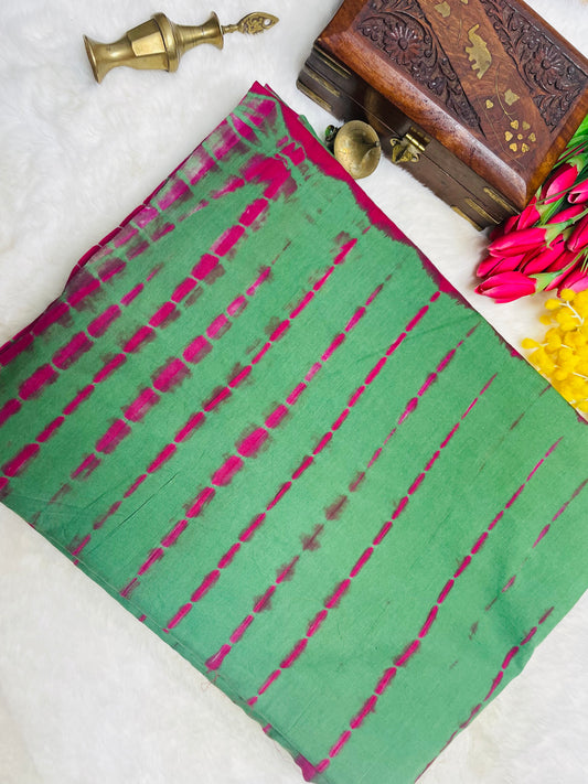 Green and Pink Shibori Mulmul Cotton Saree