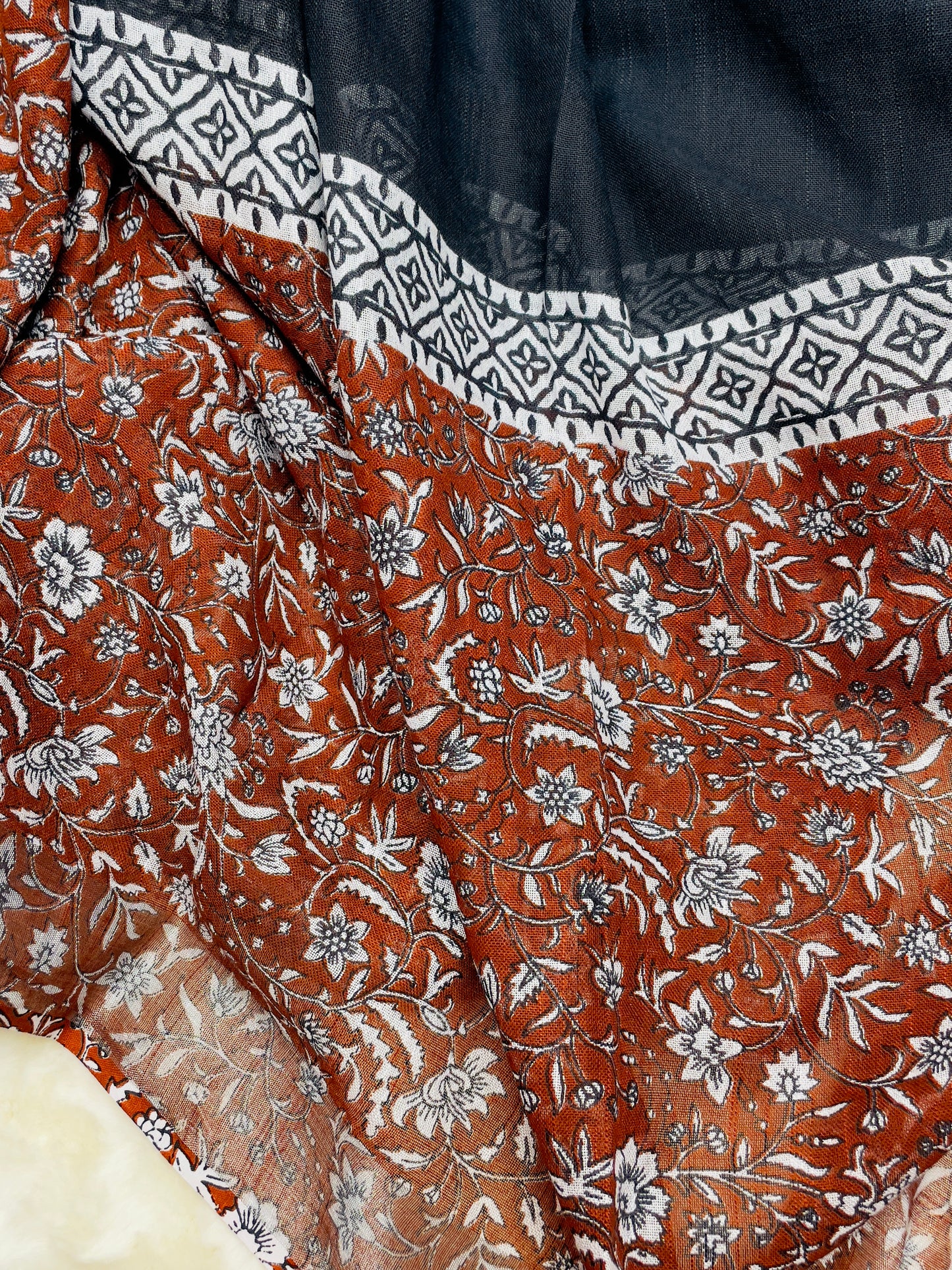 Brown & Black Cotton Linen Saree