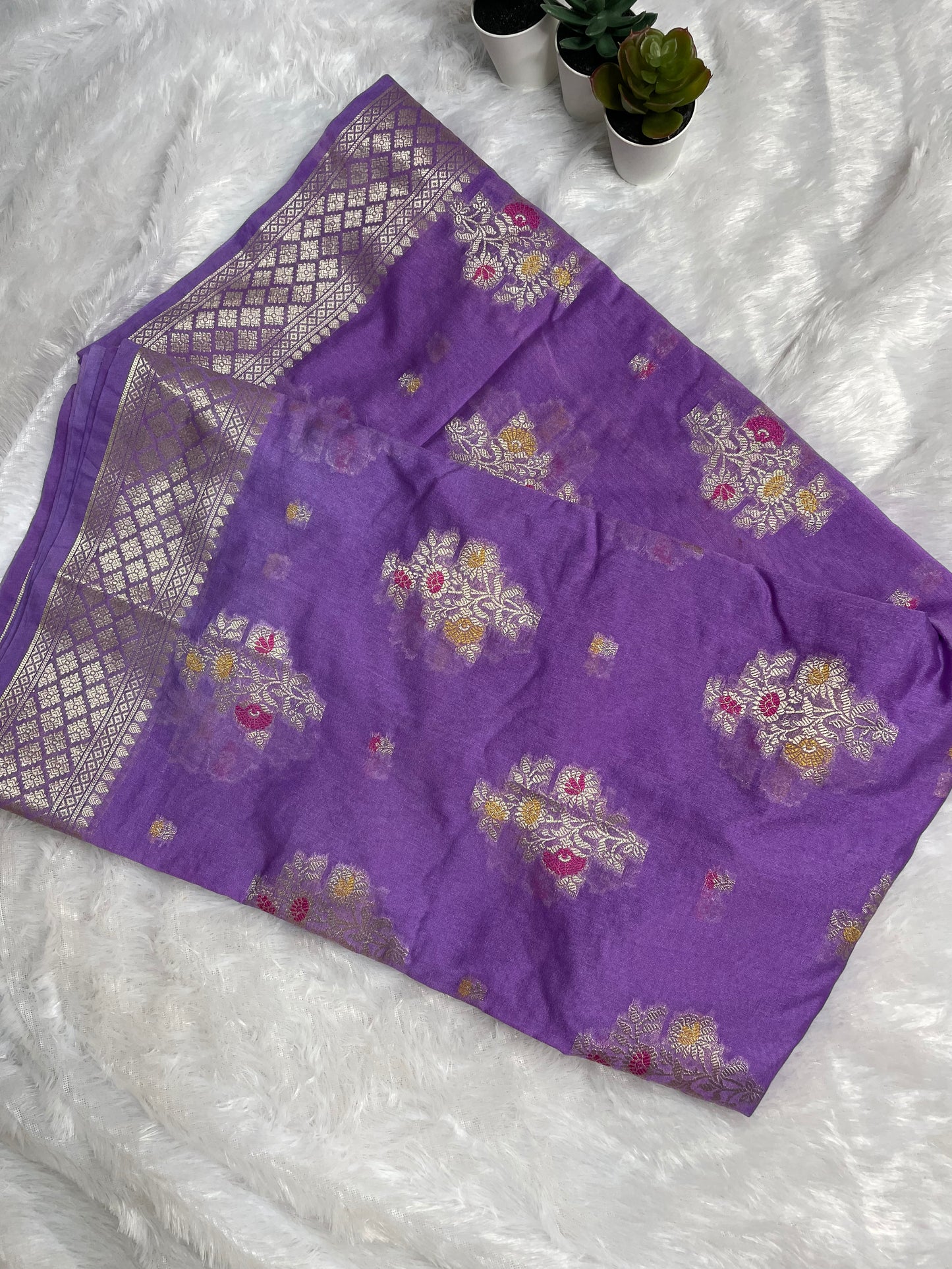 Lavender Cotton SIlk Saree With Zari Work