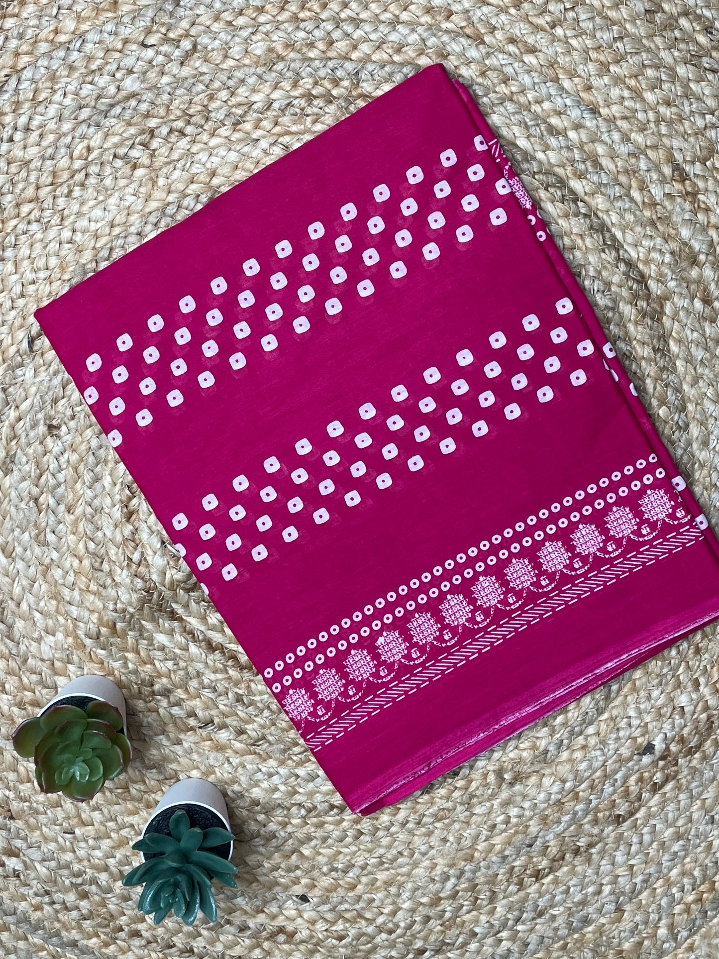 Dark Pink Mulmul Cotton Saree