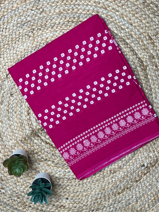 Dark Pink Mulmul Cotton Saree