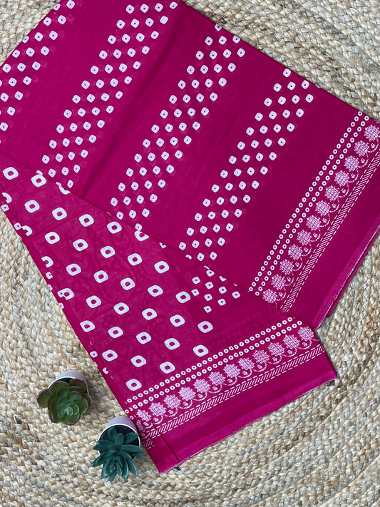 Dark Pink Mulmul Cotton Saree