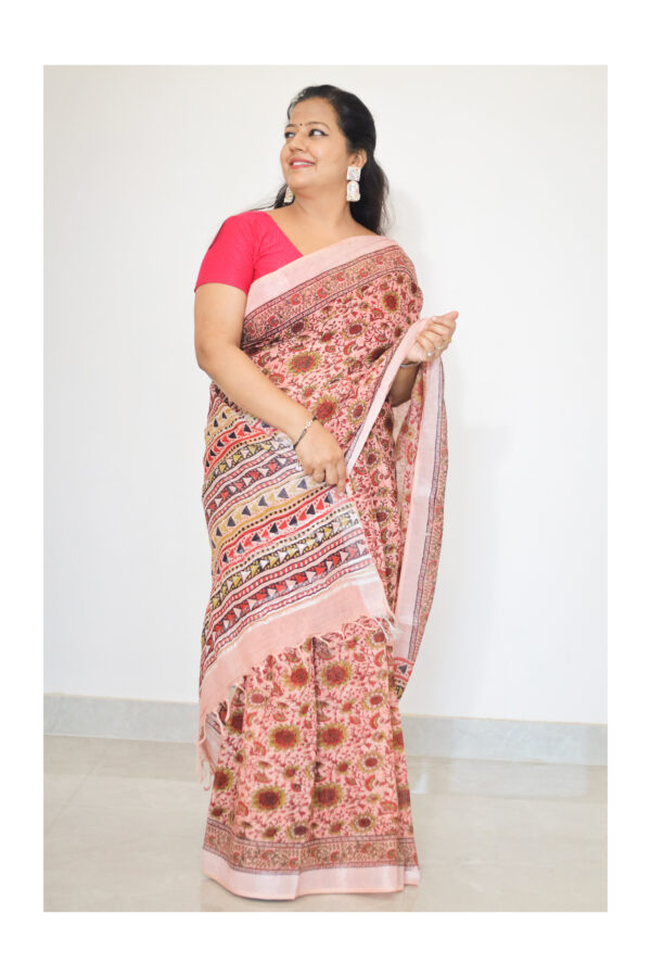 Peach Pink Cotton Linen Saree