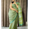 Green Cotton Linen Saree