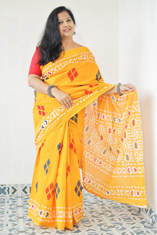 Mustard Yellow Mulmul Cotton Saree