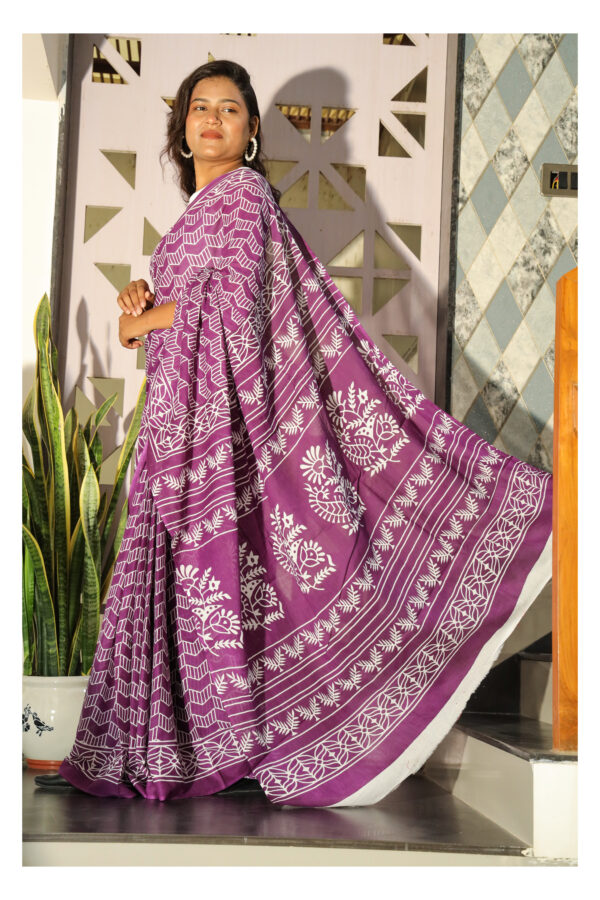 Purple Mulmul Cotton Saree