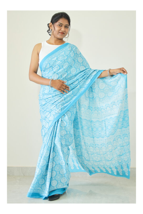 Sky Blue Mulmul Cotton Saree