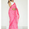 Bagru Print Pink Mulmul Cotton Saree