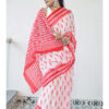 Red and White Mulmul Cotton Saree