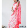 Red and White Mulmul Cotton Saree