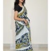 Bagru Print Teal Blue Mulmul Cotton Saree